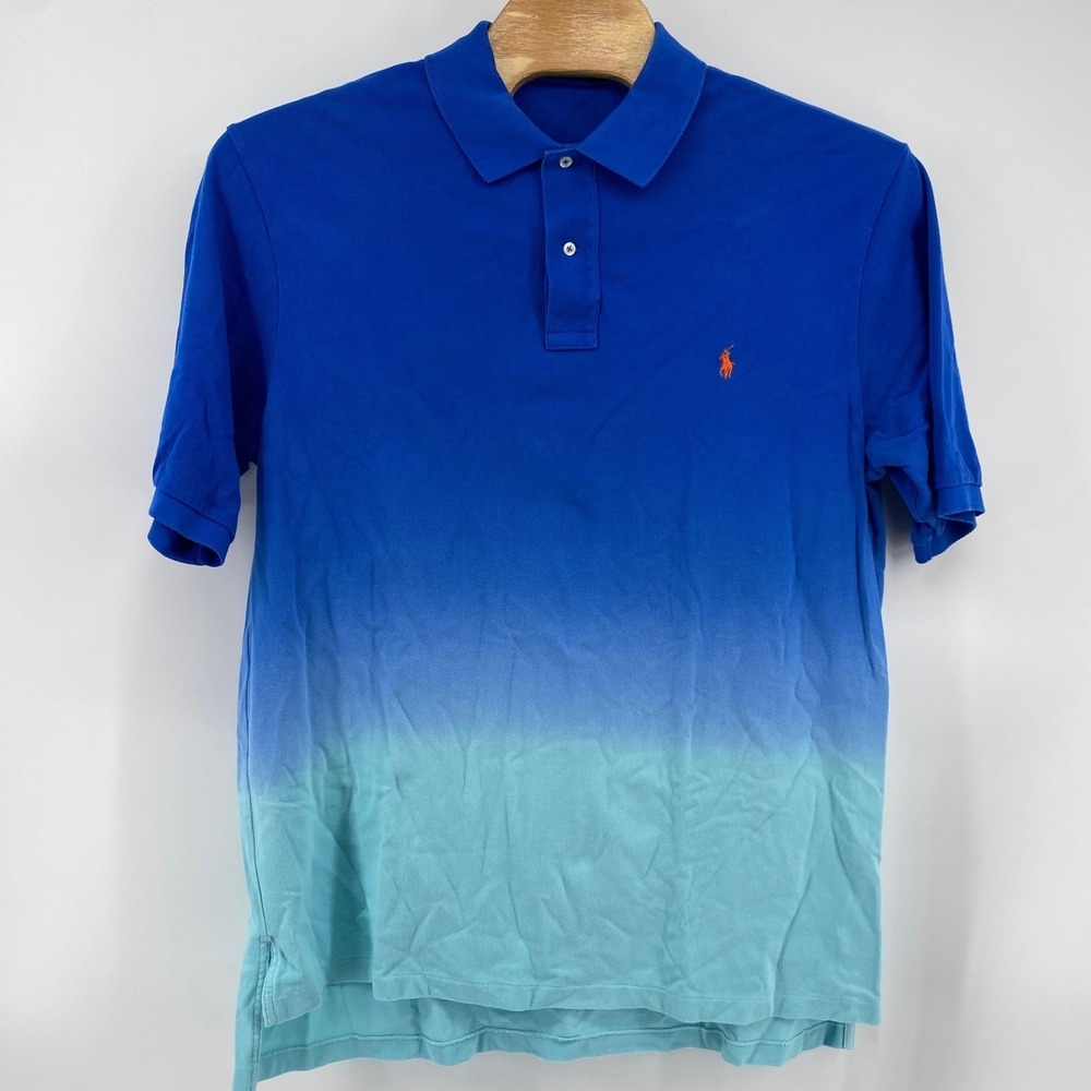 Polo Ralph Lauren Polo Shirt Men XLT Blue Teal Ombre Dip Dye Short Sleeve Cotton